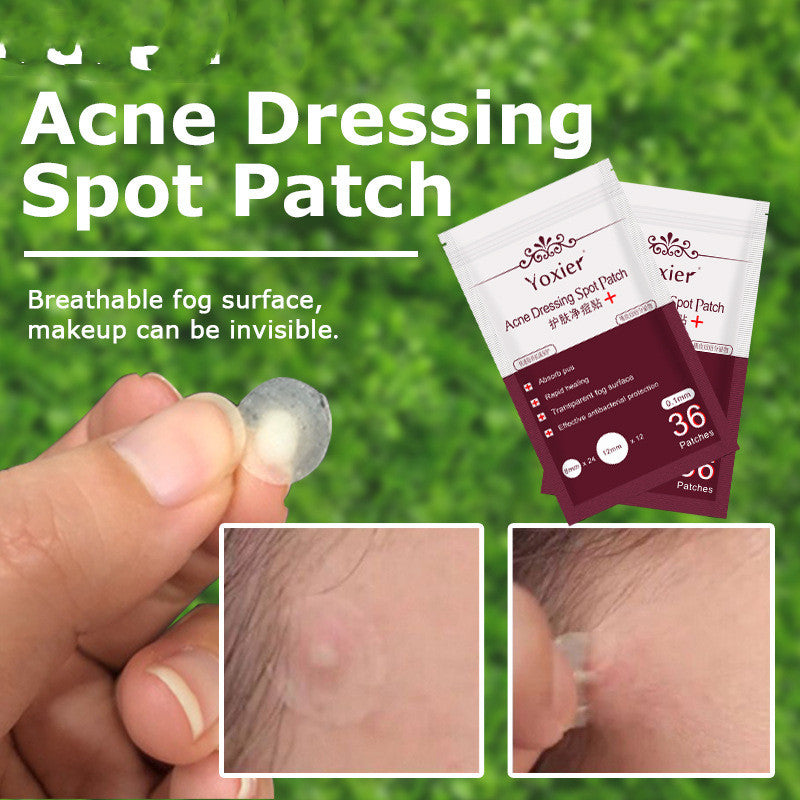 Invisible acne patches demonstrated next to packaging for effective blemish care.